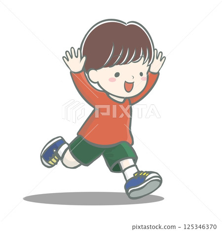 Smiling boy running with his hands up Smiling boy running with his hands up 125346370