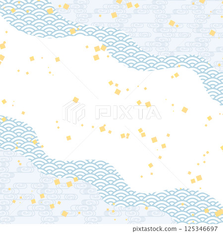 Background illustration of a modern Japanese pattern in a cool pale tone with gold leaf falling Background illustration of a modern Japanese pattern in a cool pale tone with gold leaf falling 125346697