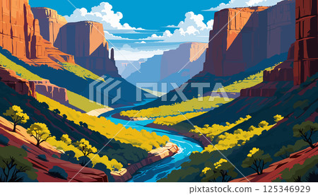 Majestic Canyon Landscape with River View Majestic Canyon Landscape with River View 125346929