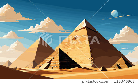 Ancient Egyptian Pyramids Under Blue Sky 125346965