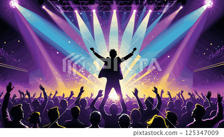 Vibrant Concert Crowd with Colorful Stage Lights 125347009