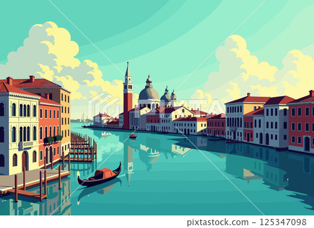 Venice Grand Canal with Basilica and Gondolas Venice Grand Canal with Basilica and Gondolas 125347098