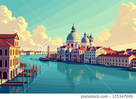 Venice Grand Canal with Basilica and Gondolas Venice Grand Canal with Basilica and Gondolas 125347099