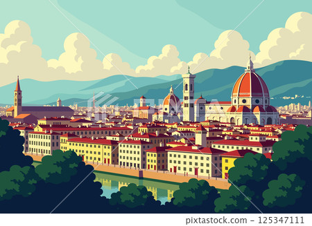 Florence Cathedral and Ponte Vecchio Over the Arno River Florence Cathedral and Ponte Vecchio Over the Arno River 125347111