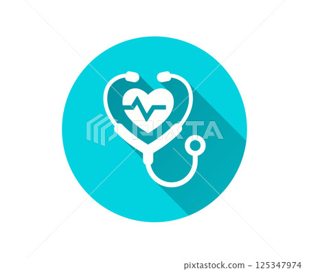 Cardiology flat icon with long shadow for graphic and web design. Cardiology flat icon with long shadow for graphic and web design. 125347974