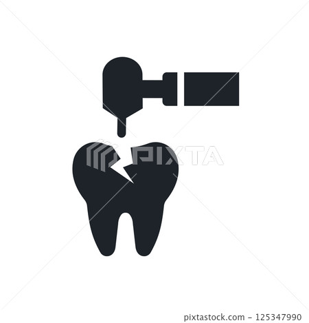 Tooth with drill icon. Vector illustration. Oral treatment symbol. Tooth with drill icon. Vector illustration. Oral treatment symbol. 125347990