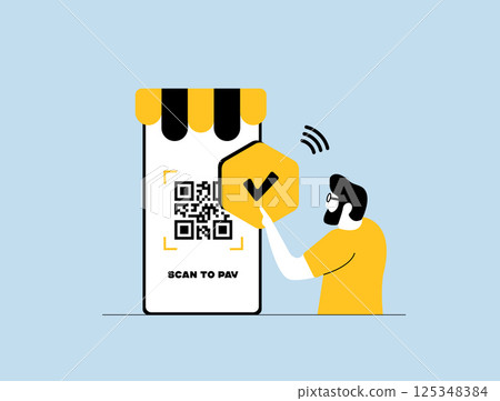 QR code payments integration for contactless checkout and mobile e-commerce. Compare NFC vs QR code for easy order and pay experience. Secure transactions. Vector illustration and icons QR code payments integration for contactless checkout and mobile e-commerce. Compare NFC vs QR code for easy order and pay experience. Secure transactions. Vector illustration and icons 125348384