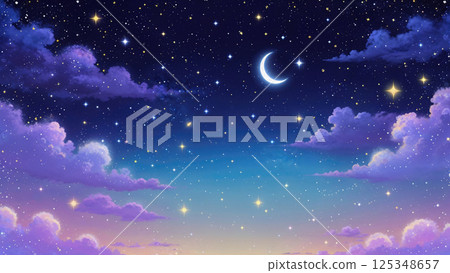 雲層後面可見的星空與月亮，夜景 125348657