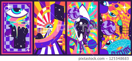Groovy space poster set 125348683