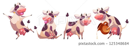 Cow funny mascot poses set 125348684