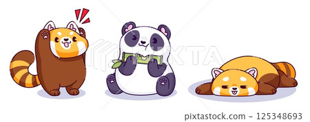 Kawaii panda characters expressing emotions 125348693