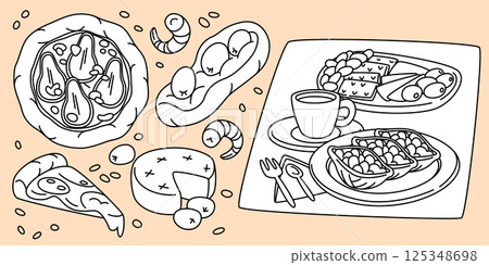 Italian cuisine dishes hand drawn set Italian cuisine dishes hand drawn set 125348698