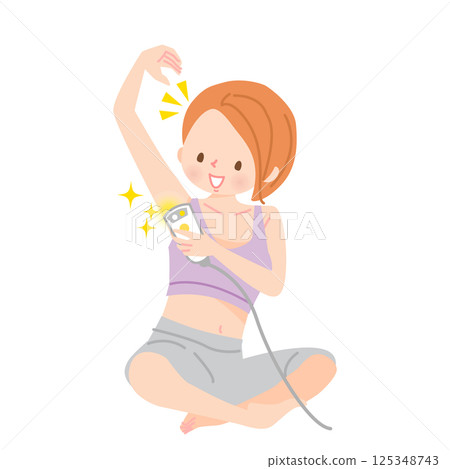 A woman removing her own armpit hair 125348743