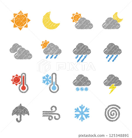 Weather icons hand-drawn illustrations 125348891