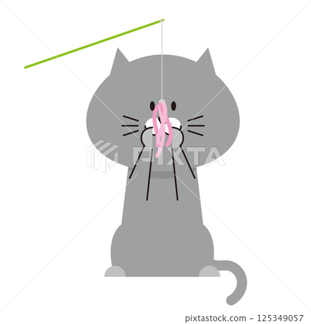 Illustration of a gray cat playing with a toy Illustration of a gray cat playing with a toy 125349057