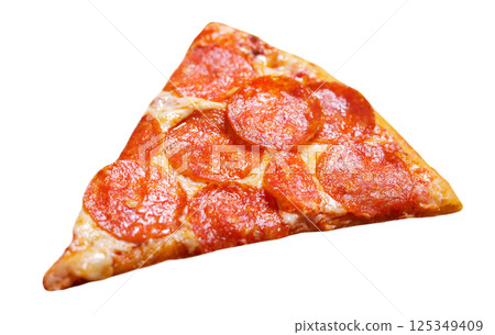slice of pizza pepperoni on white background slice of pizza pepperoni on white background 125349409