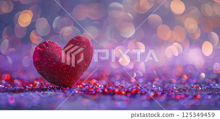 Romantic Heart-Shaped Ornament with Glitter on Out-of-Focus Background 125349459