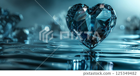 Shimmering Heart-Shaped Diamond on Reflective Water Surface Shimmering Heart-Shaped Diamond on Reflective Water Surface 125349482