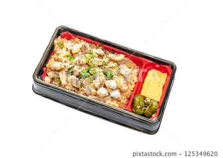 外帶蛤蜊飯便當盒[白色背景，剪貼畫] 125349620