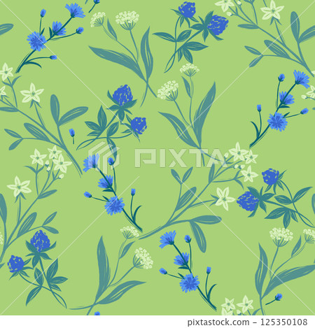 Seamless pattern with meadow flowers yellow and blue Summer mood Seamless pattern with meadow flowers yellow and blue Summer mood 125350108