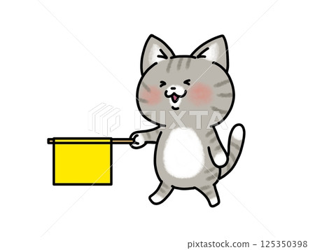 Cat with a yellow flag 125350398