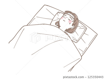 Illustration of a little girl sleeping with a fever 125350443