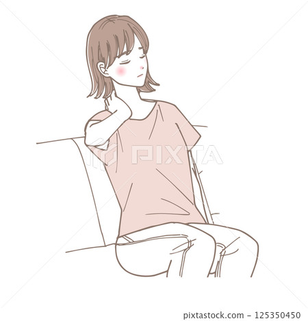 Illustration of a woman with stiff shoulders 125350450