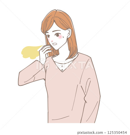 一位擔心口臭的女性的插圖 一位擔心口臭的女性的插圖 125350454