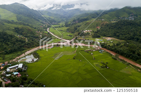 Rice Field of Farmer and sun in the morning,in Thailand 125350518