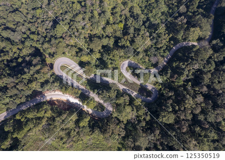 Landscape of Morning Mist with Mountain Layer. mountain ridge and clouds in rural jungle bush forest Landscape of Morning Mist with Mountain Layer. mountain ridge and clouds in rural jungle bush forest 125350519