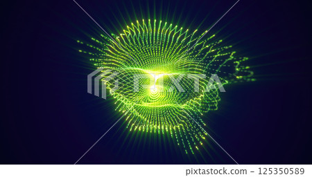 Abstract green light patterns forming a glowing silhouette, representing technology, data flow, and futuristic themes 125350589