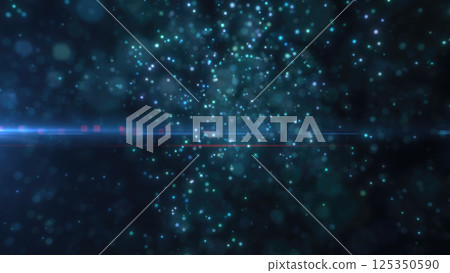 Blue bokeh lights on a dark background, creating a deep, serene, and futuristic ambiance with a cosmic touch 125350590