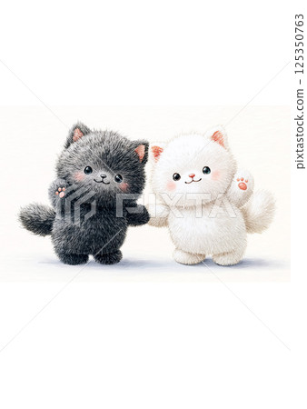 一隻友善的黑貓和一隻白貓舉起手 125350763