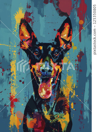 Contemporary art collage of black dog, Illustration animal poster, Funky style, Pop art style, Generative AI 125350805