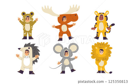 Explore Playful and Colorful Animal Costumes for Kids in an Exciting Cartoon Style Theme 125350813