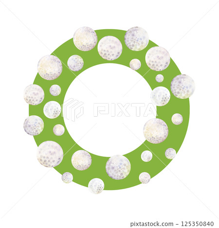 Green circle frame decorated with watercolor golf balls in various sizes 125350840