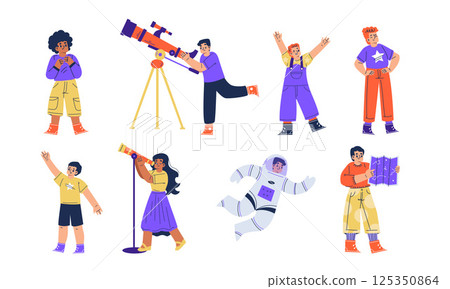 A Variety of Diverse Characters Engaging in Exciting Science and Exploration Activities 125350864