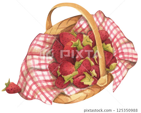 Strawberry Watercolor Picnic Basket with Rustic Farm Style and Cottagecore Charm Strawberry Watercolor Picnic Basket with Rustic Farm Style and Cottagecore Charm 125350988