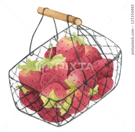Strawberry Watercolor Picnic Basket with Rustic Farm Style and Cottagecore Charm Strawberry Watercolor Picnic Basket with Rustic Farm Style and Cottagecore Charm 125350993