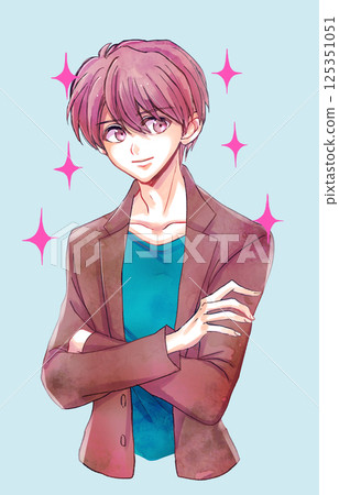 男子雙臂交叉，面帶微笑，閃閃發光 125351051