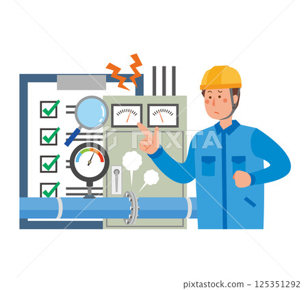 A male worker conducting daily inspection of equipment 125351292