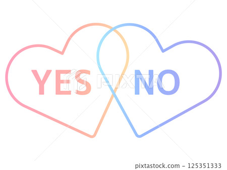 一個心形圖標，上面有字母“YES”和“NO”，顏色為流行的粉紅色和藍色漸變 125351333