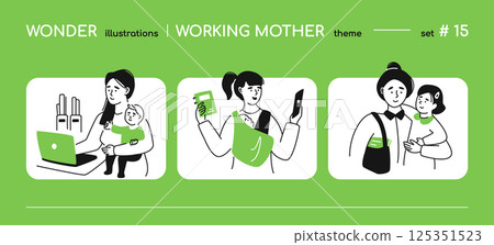 Modern working mother - line design style illustration 125351523