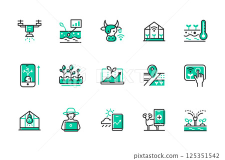 Smart farm - set of line design style icons 125351542