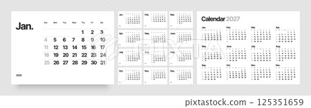 Monthly calendar layout for 2026. Planner diary. 125351659