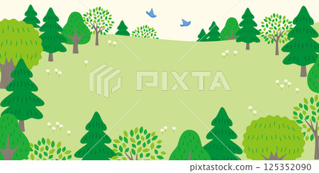 Green trees, fresh green forest, square background 125352090