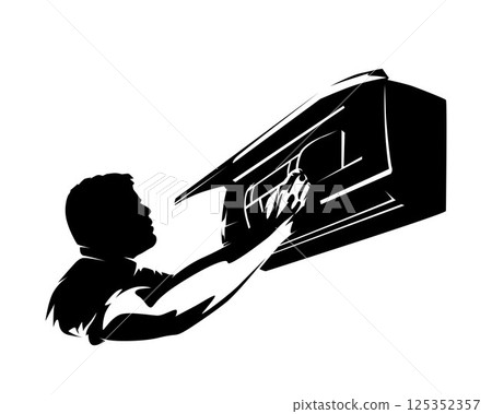 Air Conditioning Wiring and Cleaning, Repairman, Service Worker, isolated vector silhouette. Technician 125352357