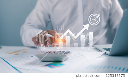 Businessman financial analysis and investment, Financial growth chart report, Business strategy, Economic growth, Digital marketing, Investment planning, Risk management, Planning, strategies. 125352375