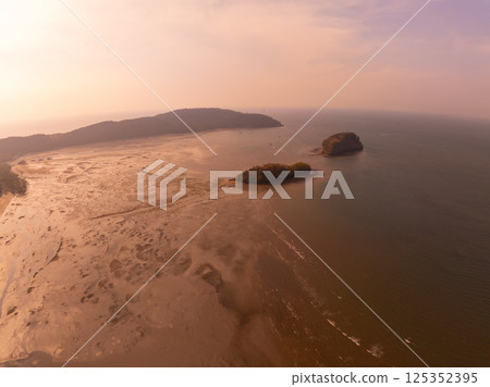 Amazing sunset or sunrise sky over sea landscape,Beautiful colorful light of nature background,Drone camera shot nature view seascape 125352395