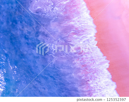Beautiful colorful sand beach nature background,Amazing beach waves background, Aerial view wide angle sea background 125352397